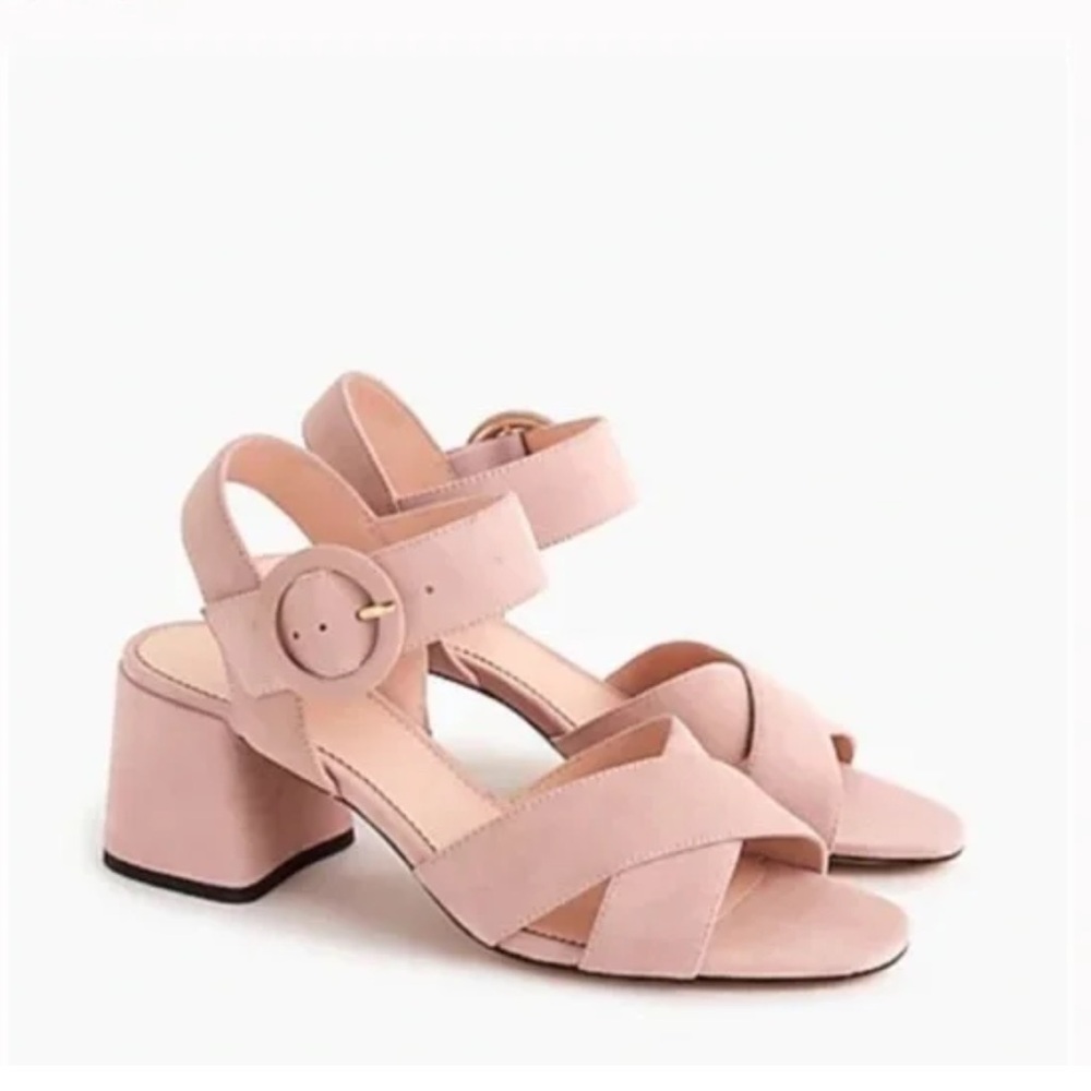 J. Crew Penny Powdery Pink Suede Leather Bloch heel Sandals size 8 US